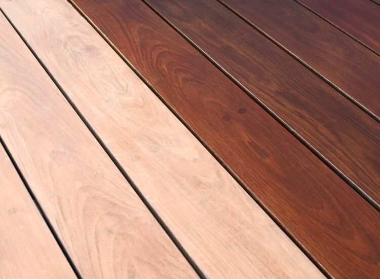 Staining of hardwood patio decking by Deck Staining Cincinnati.