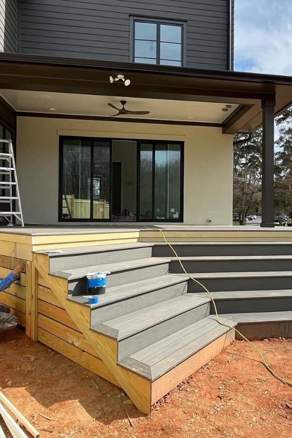 Construction of a back deck with stairs by Deck Builders Cincinnati.